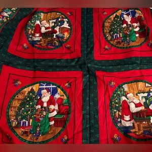 Vintage Cranston Fabric Panel Christmas Traditional Santa Pillow Quilting 36x44